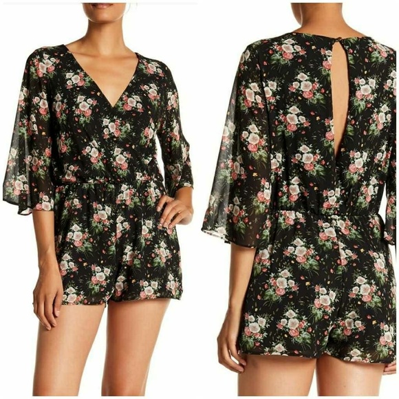 🆕 Everly Black Floral Romper. Fully Underlined. Elastic WaistBand. NWT - Picture 2 of 8